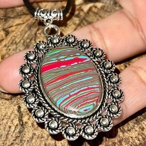 Colorful Rainbow Calsilica Pendant 2 1/2”
